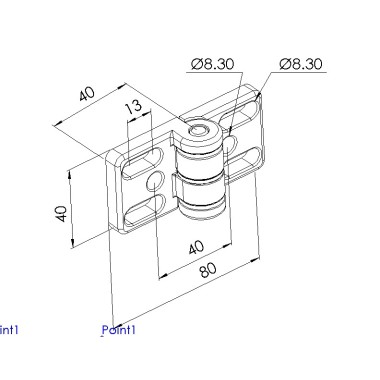Schéma cotes - Charnière profilé aluminium – Rainure 8 mm – Section 40 mm - Elcom shop