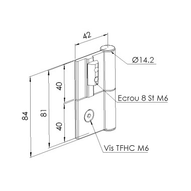 Schéma cotes - Charnière profilé aluminium – 8 – Al - Légère - Elcom shop