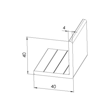 Schéma cotes - Profilé cornière aluminium (Barre de 2 m) – Section 40x40x4 mm - Elcom shop