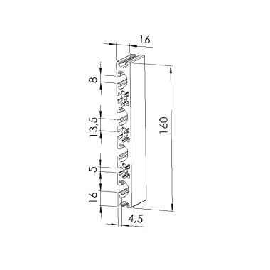 Schéma cotes - Profilé aluminium (Coupe max 3 m) – Rainure 8 mm – 160x16 mm - Lourd - Elcom shop