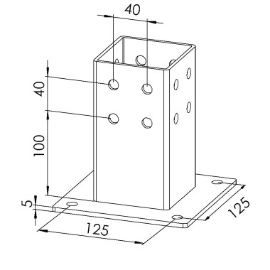 Embase de fixation au sol - Profilé aluminium - Section 80x80 mm - Al