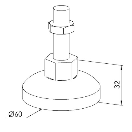 Pied profilé aluminium – D60 – M12x75 – Inox