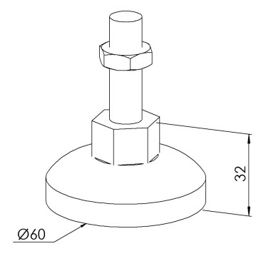 Pied profilé aluminium – D60 – M12x75 – Inox