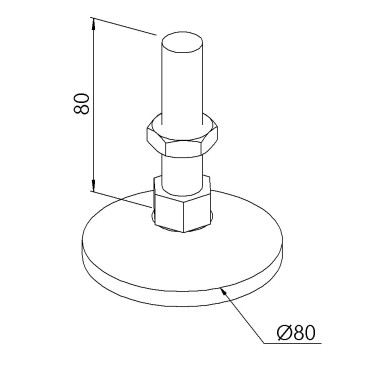 Pied profilé aluminium – D80 – M16x100 - Inox