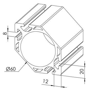 Profilé aluminium - Rainure 8 mm - Section 80x80-45° - D60