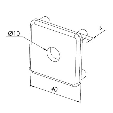 Embout pied profilé aluminium  – 8 mm – Section 40x40 mm - Léger