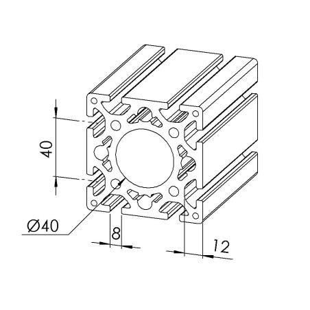 Profilé aluminium palier –  8 mm – 80x80 mm – D40 - Lourd