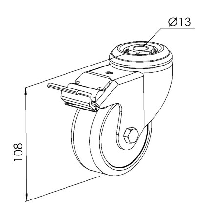 Roulette pivotante profilé – D80 - A blocage – 90 kg - Inox