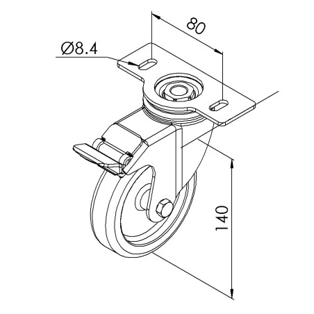 Roulette pivotante profilé – D100 – A platine - A blocage - 110 kg