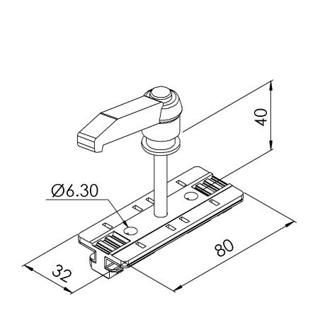 Coulisseau profilé - 8 mm - 80x40 mm - Avec poignée