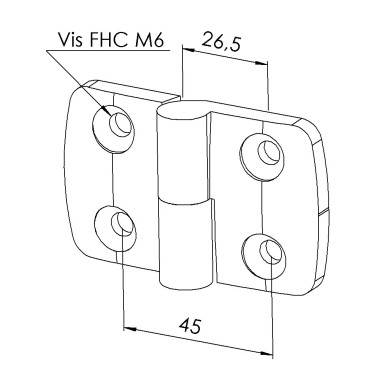 Charnière profilé aluminium – 40x40 mm – Inox – Dégondable gauche