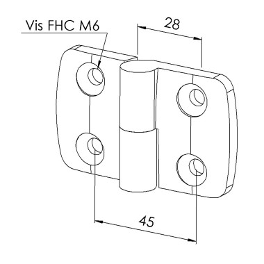 Charnière profilé aluminium – 40x40 mm – PA – Dégondable gauche