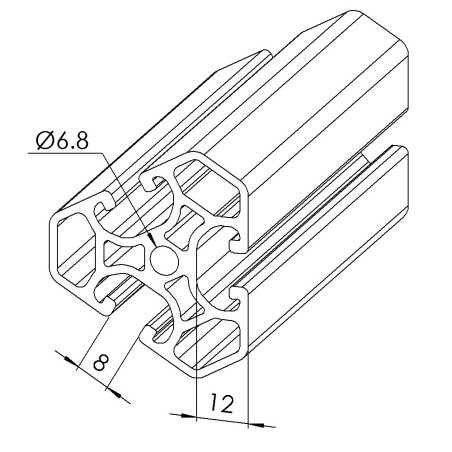 Profilé aluminium (Barre de 6 m) - Rainure 8 mm - Section 3x40-120° mm - Léger