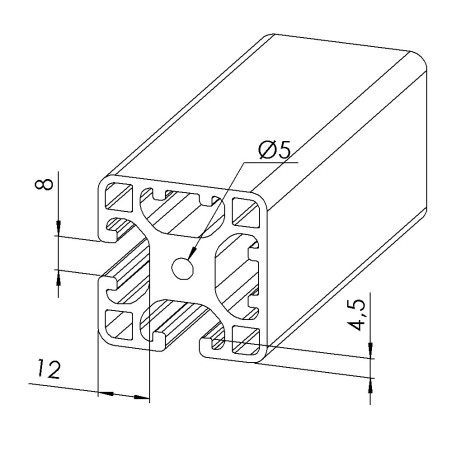 Profilé aluminium (Barre de 6 m) - Rainure 8 mm - Section 40x40 mm - 2N90 - Léger - Noir