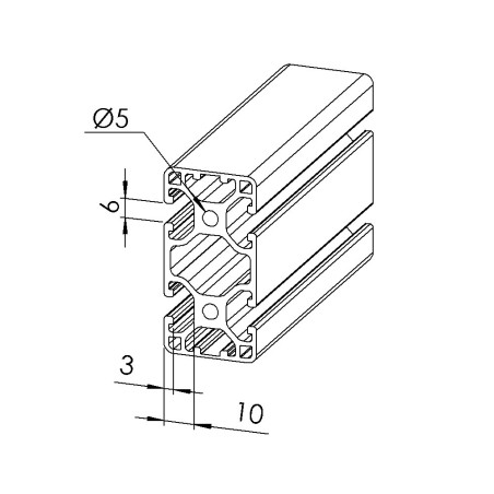 Profilé aluminium (Barre de 6 m) - Rainure 6 mm - Section 60x30 mm - 2N180 - Léger
