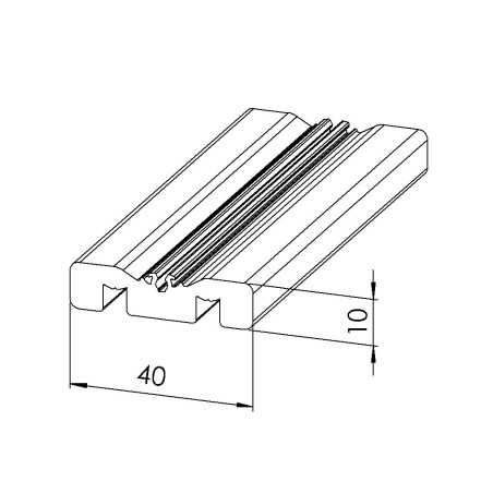 Profilé aluminium (Barre de 3 m) - Porte coulissante - 8 mm - 40x10 mm