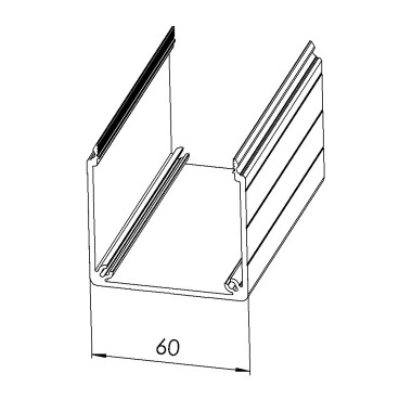 Goulotte profilé aluminium (Barre de 3 m) - U - 60x60 mm - SE