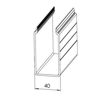 Goulotte profilé aluminium (Barre de 3 m) - U - 80x40 mm - E - D40