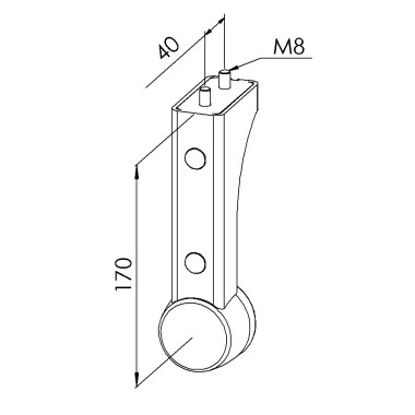 Embase de roulette profilé aluminium (Boîte de 10 unités) - Rainure 8 mm - Section 80x40 mm