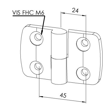 Charnière profilé aluminium – 40x40 mm – PA – Dégondable droite