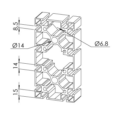 Profilé aluminium - Rainure 8 mm - Section 180x90 mm - Léger