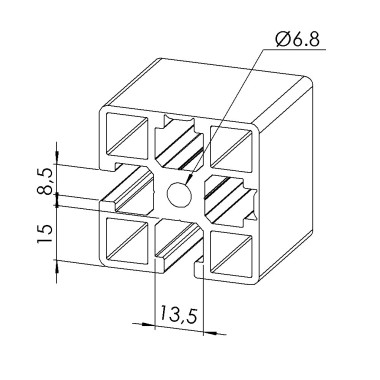 Profilé aluminium - Rainure 8 mm - 45x45 mm - 2N90 - Léger - Pelable