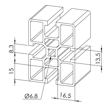 Profilé aluminium - Rainure 8 mm - Section 60x45 mm - Léger