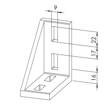 Equerre profilé aluminium – Rainure 8 mm – Section 90x90x45 mm - E - Al - Brut