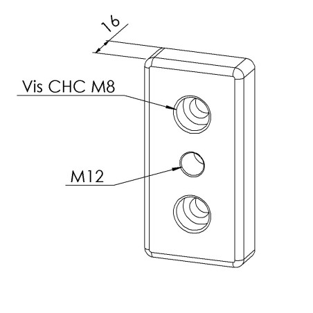 Plaque de base profilé aluminium - 8 mm – Section 90x45 mm - M12