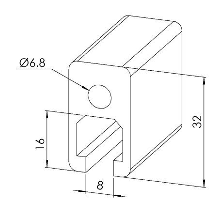 Profilé aluminium d’encadrement - Rainure 8 mm – 32x18 mm - 1N