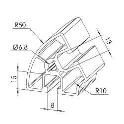 Profilé aluminium - Rainure 8 mm - Section R45/90-60° - Léger