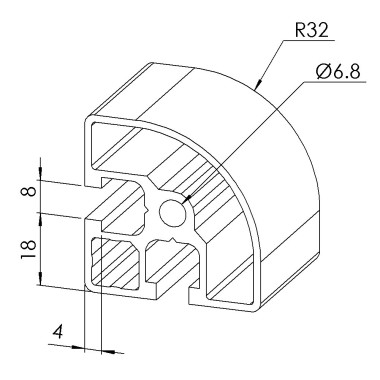 Profilé aluminium - Rainure 8 mm - Section R45-90° - Léger