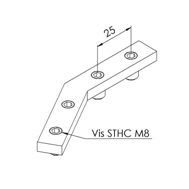 Barrette de liaison d'angle profilé aluminium – Rainure 8 mm – Angle 30°