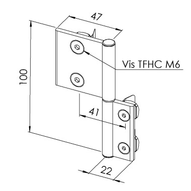 Kit charnière profilé aluminium - 45x20 mm – Al – PP4 - 8 45