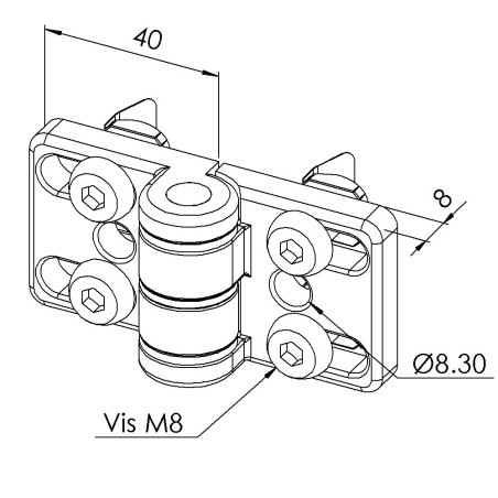 Kit charnière profilé aluminium - Zn - 8 45