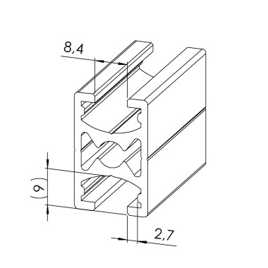 Profilé aluminium d'encadrement – Rainure 8 mm – 30x19 mm