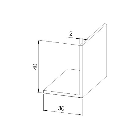 Schéma cotes - Profilé cornière aluminium (Coupe max 3 m) – Section 40x30x2 mm - Brut - Elcom shop