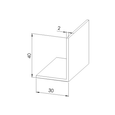 Schéma cotes - Profilé cornière aluminium (Coupe max 3 m) – Section 40x30x2 mm - Brut - Elcom shop