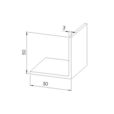 Schéma cotes - Profilé cornière aluminium (Coupe max 3 m) – Section 50x50x3 mm - Brut - Elcom shop