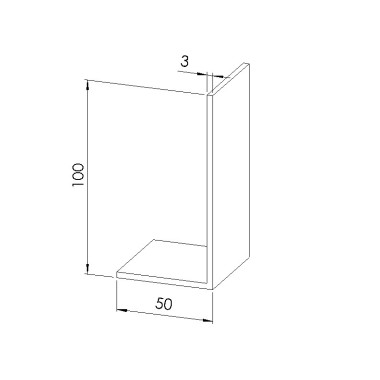 Schéma cotes - Profilé cornière aluminium (Coupe max 3 m) – Section 100x50x3 mm - Brut - Elcom shop