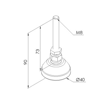Schéma cotes - Pied profilé aluminium – D40 – M8x90 - Gris - Elcom shop