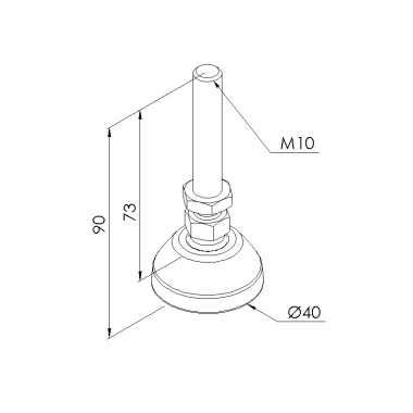 Schéma cotes - Pied profilé aluminium – D40 – M10x90 - Elcom shop