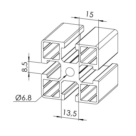 Profilé aluminium (Barre de 6 m) - Rainure 8 mm - Section 45x45 mm - Léger