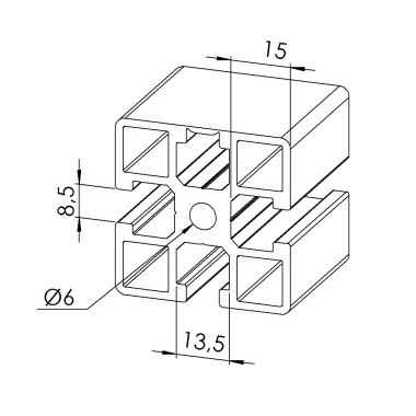 Profilé aluminium (Barre de 6 m) - Rainure 8 mm - 45x45 mm - Léger - 1N - Pelable