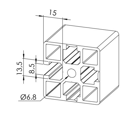 Profilé aluminium (Barre de 6 m) - Rainure 8 mm - 45x45 mm - 3N - Léger - Pelable