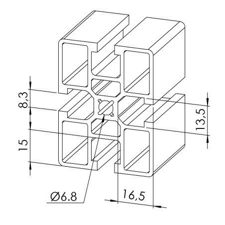 Profilé aluminium (Barre de 6 m) - Rainure 8 mm - Section 60x45 mm - Léger