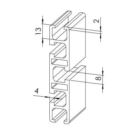 Profilé aluminium (Barre de 6 m) - Rainure 8 mm - Section 90x19 mm - Léger