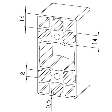 Profilé aluminium (Barre de 6 m) - Rainure 8 mm - Section 90x45 mm - 6N - Pelable - Léger