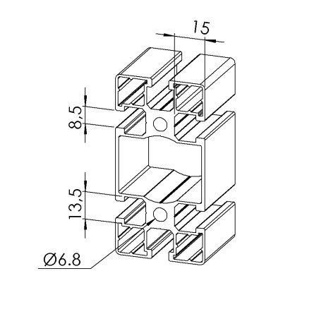 Profilé aluminium (Barre de 6 m) - Rainure 8 mm - Section 90x45 mm - Léger