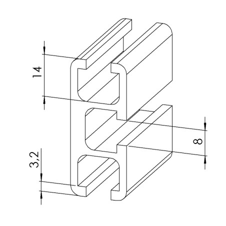Profilé aluminium (Barre de 6 m) – Rainure 8 mm – 45x18,5 mm - 3 Voies - Léger
